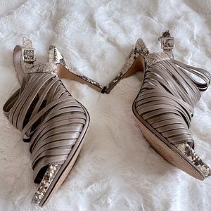Vince Camuto Women’s Heel w/sassy straps,snakeskin pattern.Taupe/Tan/Cream/White